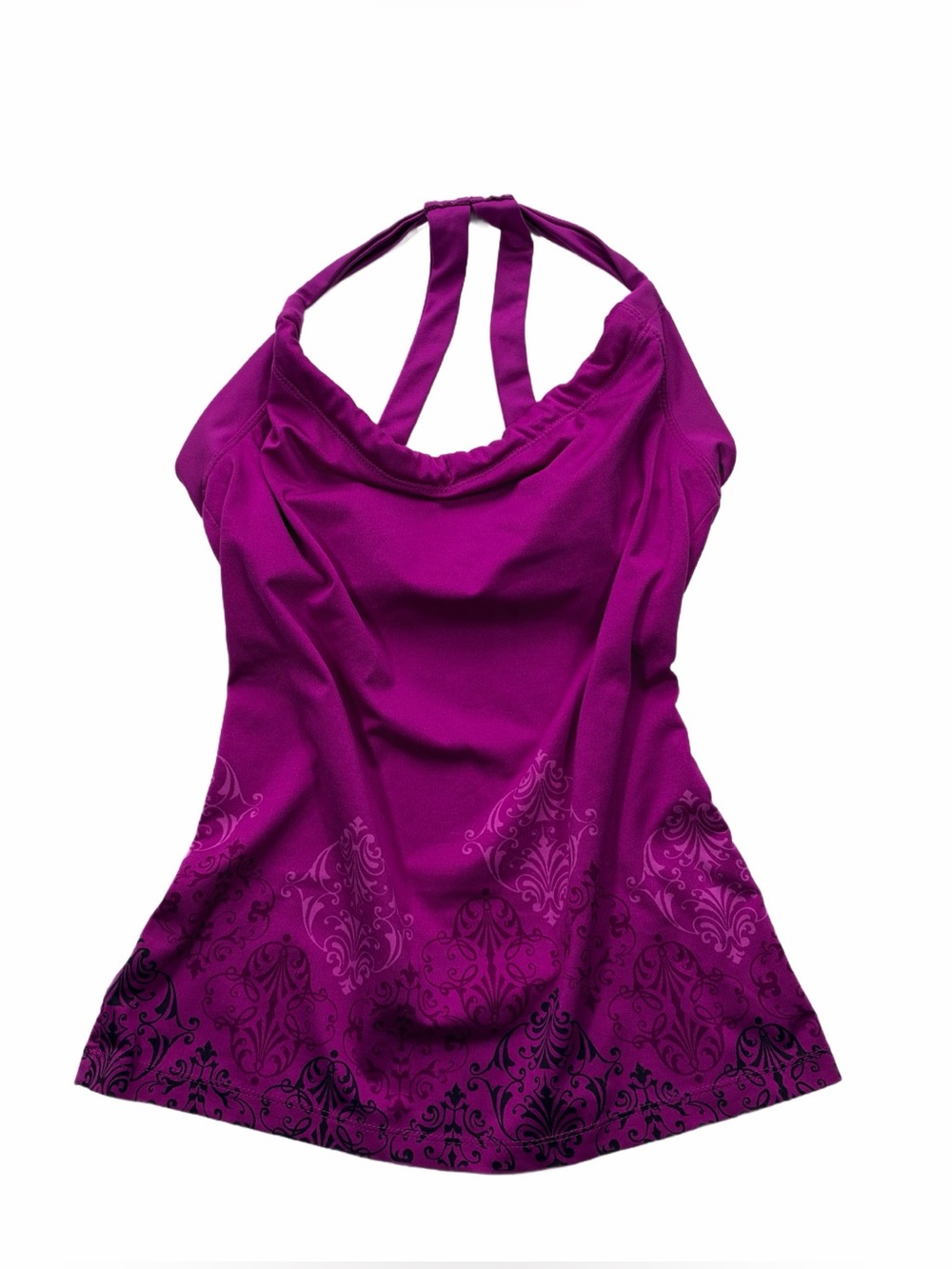 y2k tek gear Purple Halter Tank Top with Decorative Hem Print & built in bra